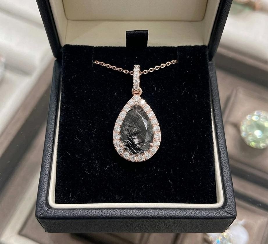 Natural Black Rutile Pendant 925 Sterling Silver Women’s Necklace