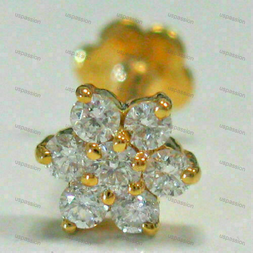 0.10Ct Moissanite Gold Plated Silver Flower Nose Lip Piercing Pin Ring Stud