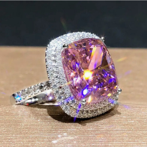 Vintage Inspired Pink Ice Cubic Zirconia Cocktail Ring CZ Rhinestone Statement
