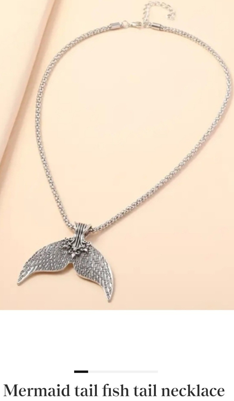 Mermaid Fish Tail Silver Tone Pendant Adjustable Necklace