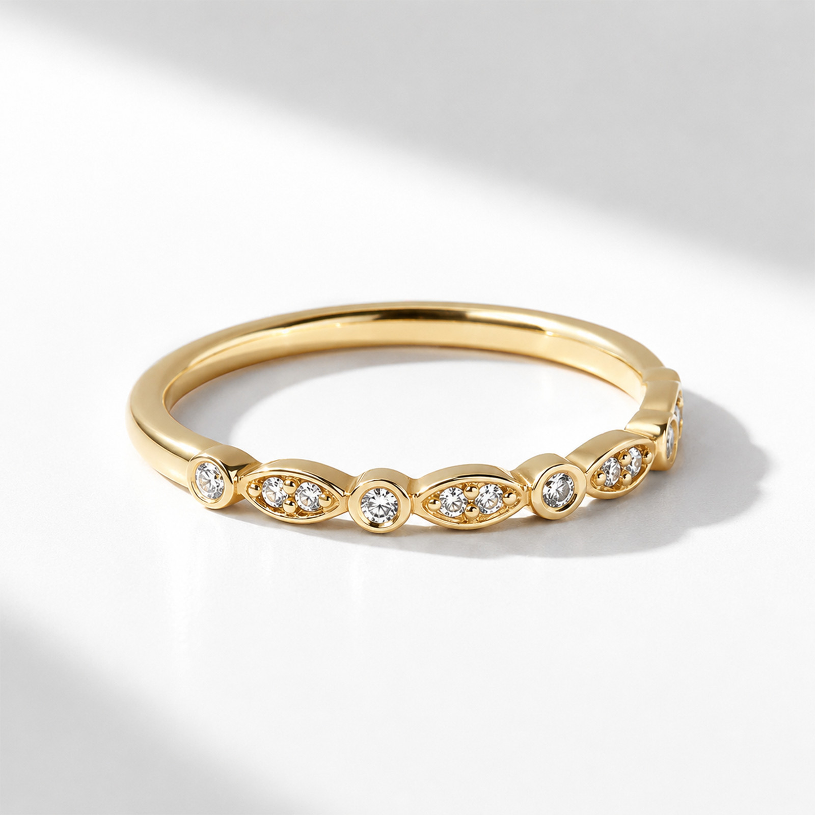 Designer Bridal Wedding Band 14k Yellow Gold Round Cut 0.09 Ct Lab Grown E F VVS