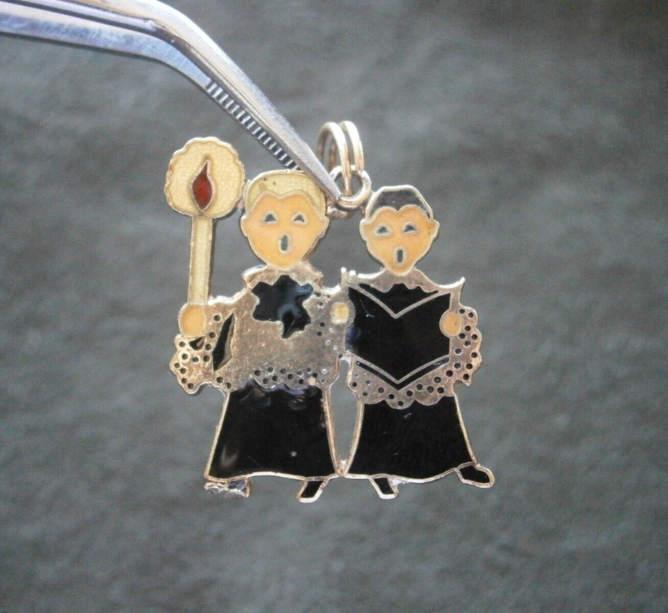 2 Choirboys Vintage Vermeil Sterling Silver & Enamel Bracelet Charm Pendant 3.0g