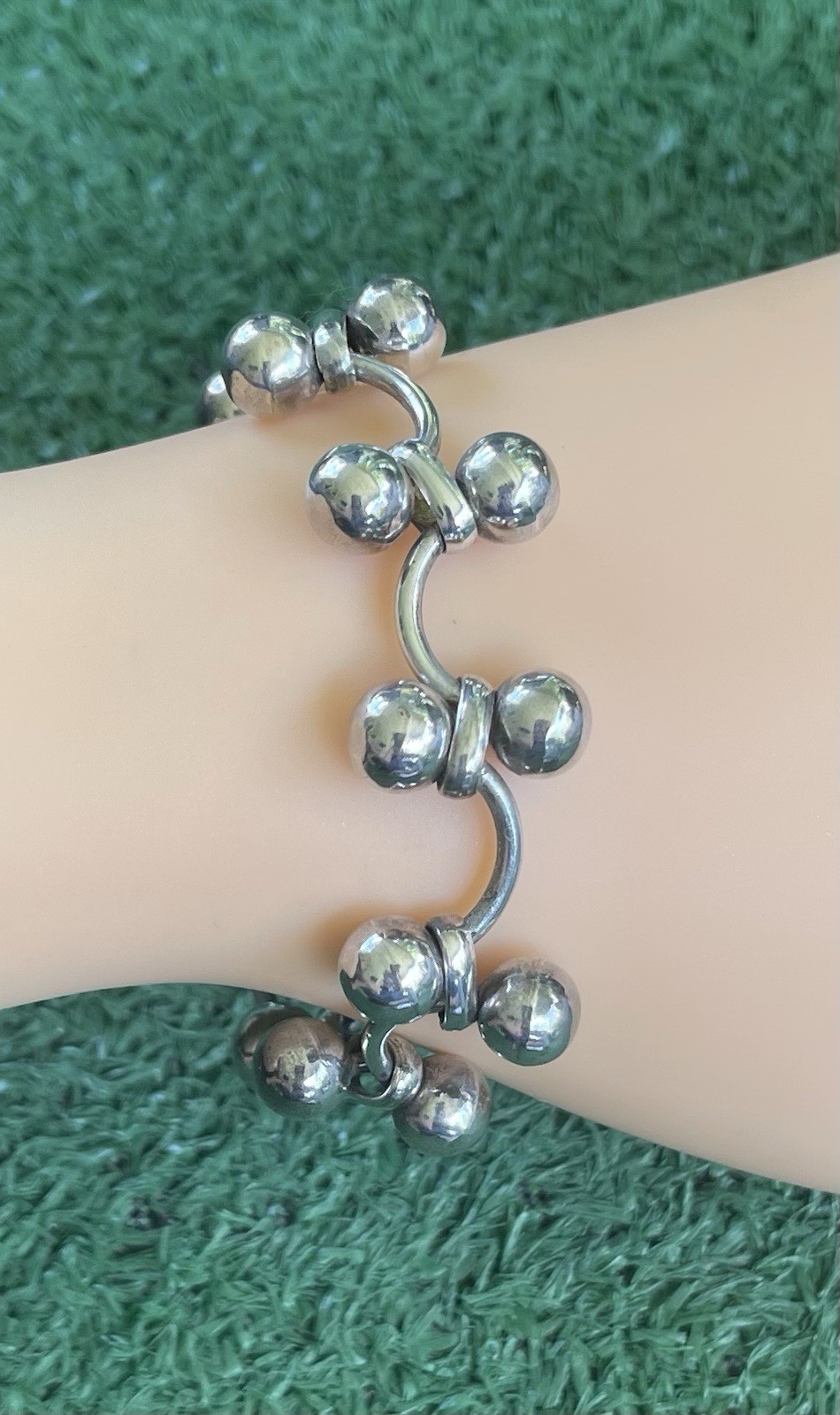Vtg Marked 925 Sterling Silver DNA Vine Cha Cha Beads Toggle Clasp Bracelet 7.5”