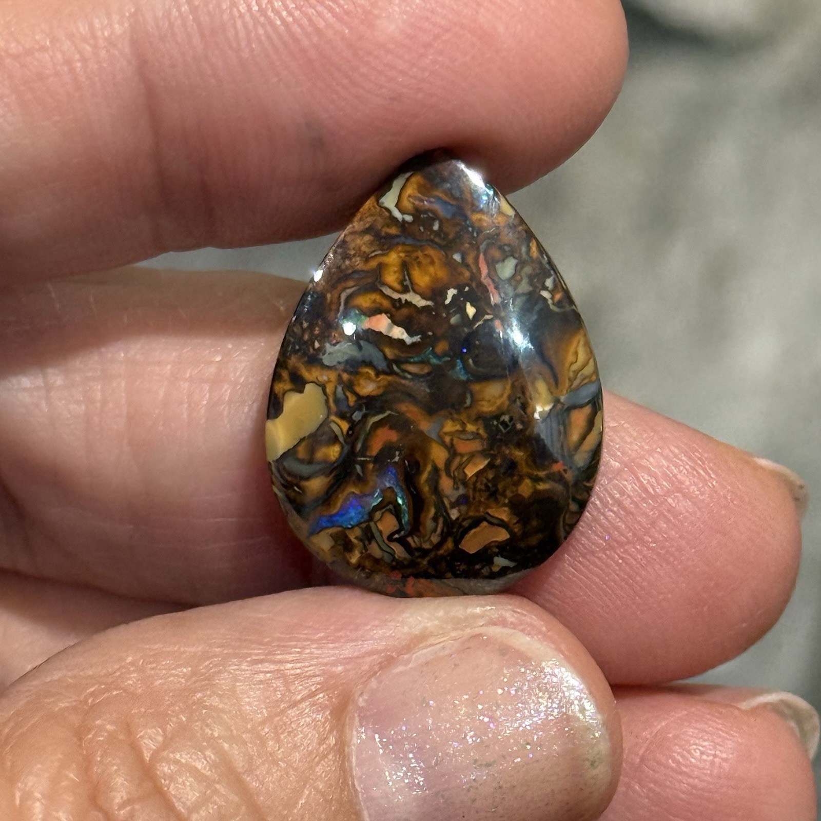 14.2ct 22.3×16.6×4.5mm Colorful Australian Koroit Boulder Opal Drop Cabochon Gem