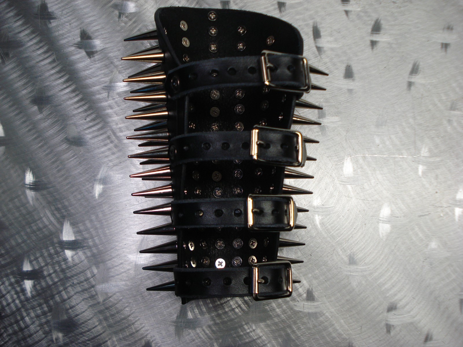 LEATHER SPIKED CONE GAUNTLET. BLACK METAL… (MDLG0231)….. BEHEXEN