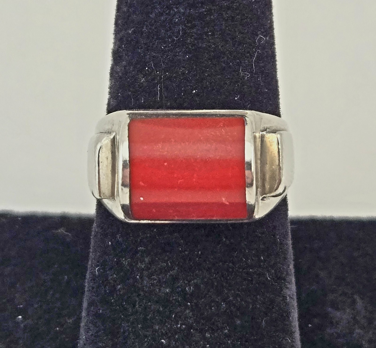 Vintage Sterling Silver Red Gemstone Ring Rectangular Cabochon Size 7 – 6.6g
