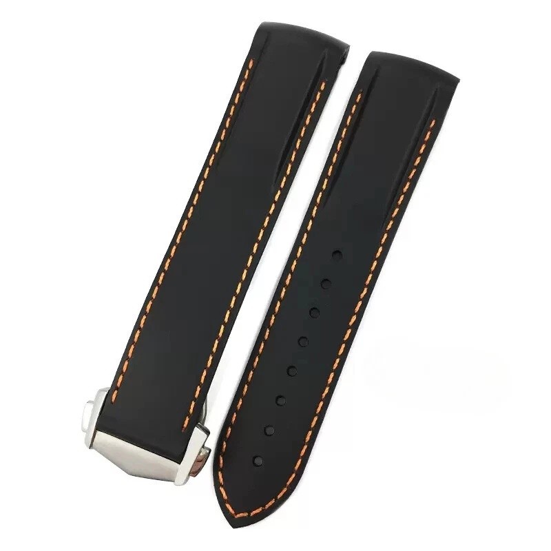 Butterfly Clasp Rubber Watch Band Strap 19 20 21mm Fits Omega New Seamaster 300