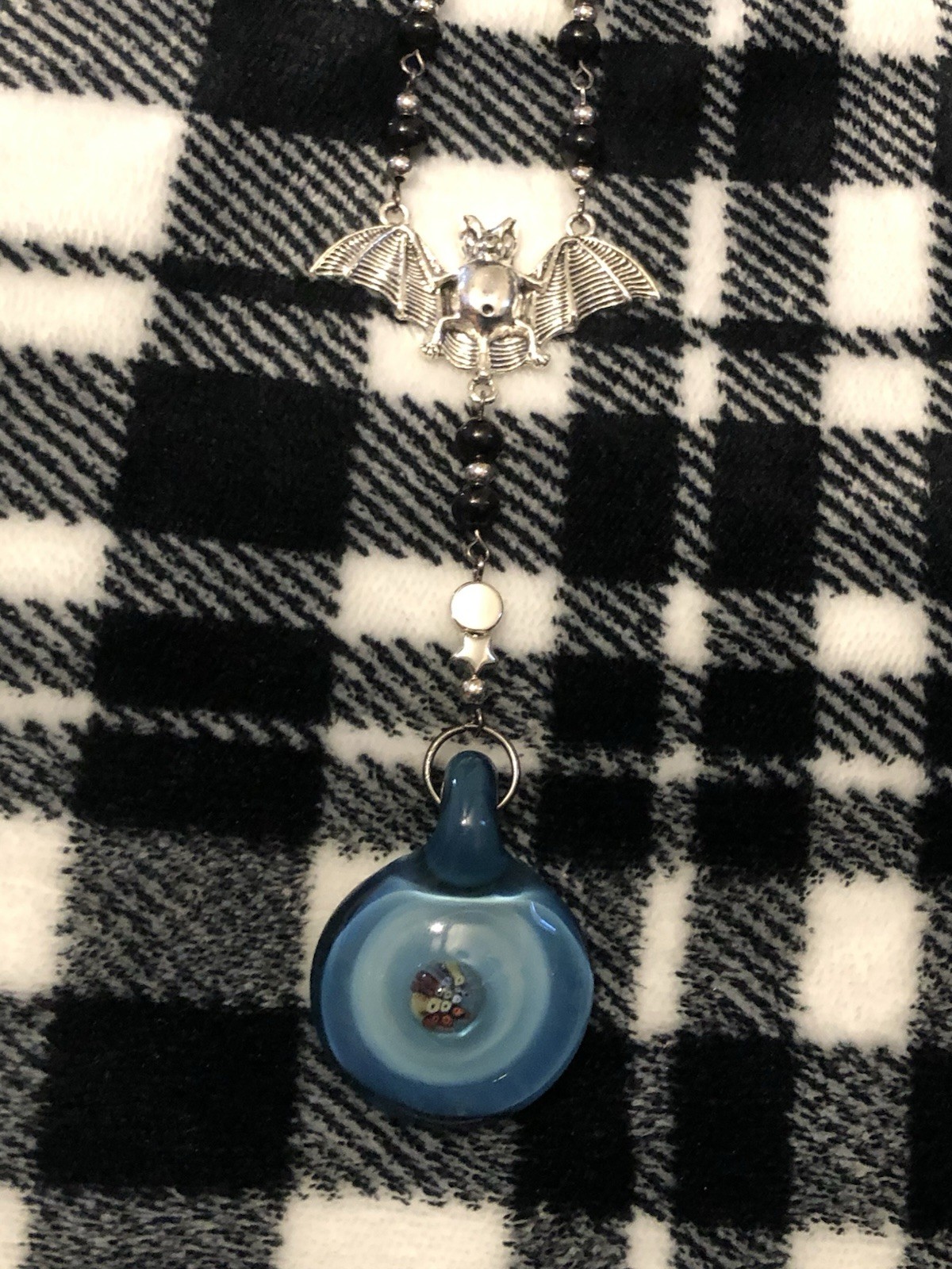Handmade Gothic Horror Vampire Rosary Necklace With Glass Pendant
