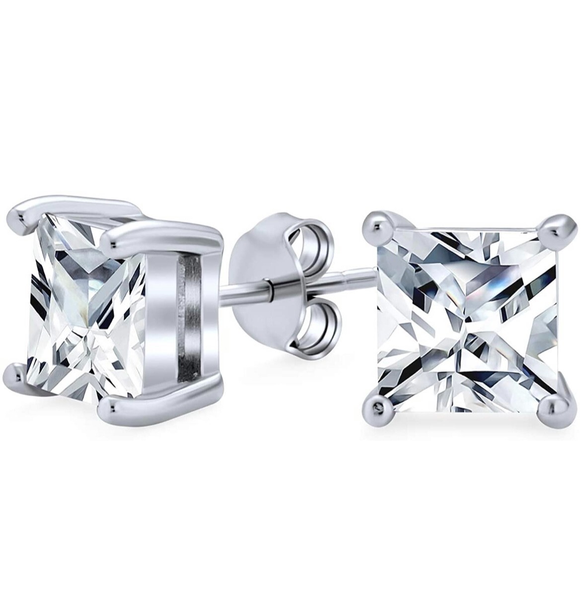 3 Pack 925 Sterling Silver CZ Cubic Zirconia Stud Earrings Set Men Women