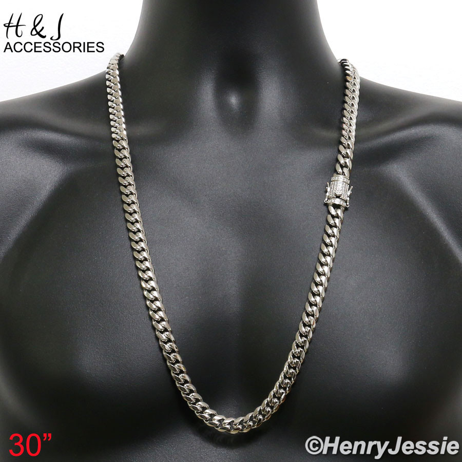 18-40″Stainless Steel 7/10/12/14mm Silver ICY CZ Miami Cuban Chain Necklace*158