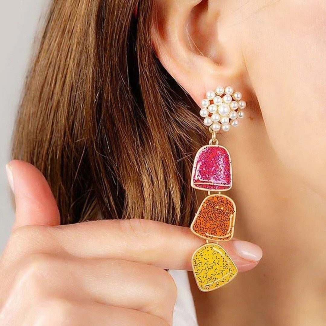 CANVAS STYLE Gum Drop Dangle Earrings Multi Color Pearl Cluster Stud NWT