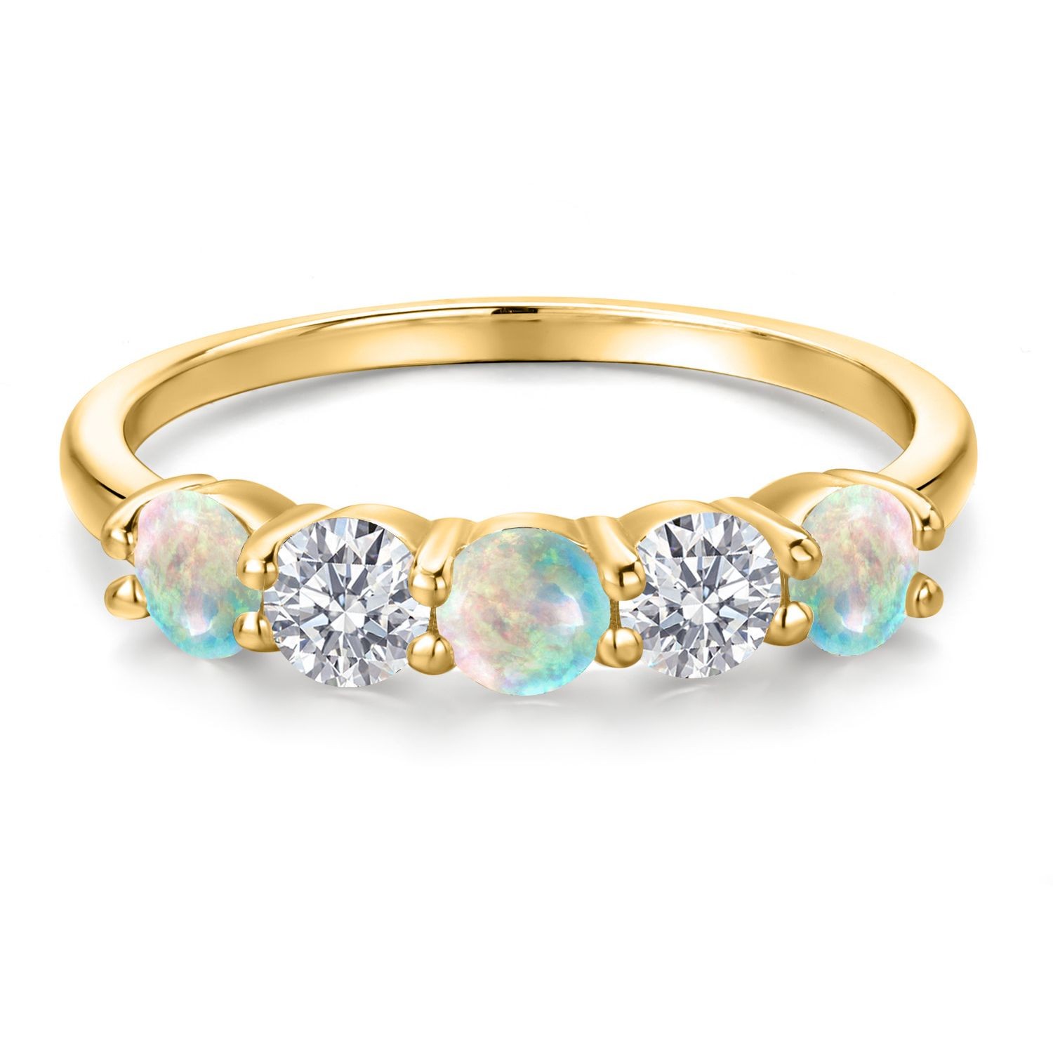 1.29 Ct White Simulated Opal G/H Lab Grown Diamond 18K Yellow Gold Plated