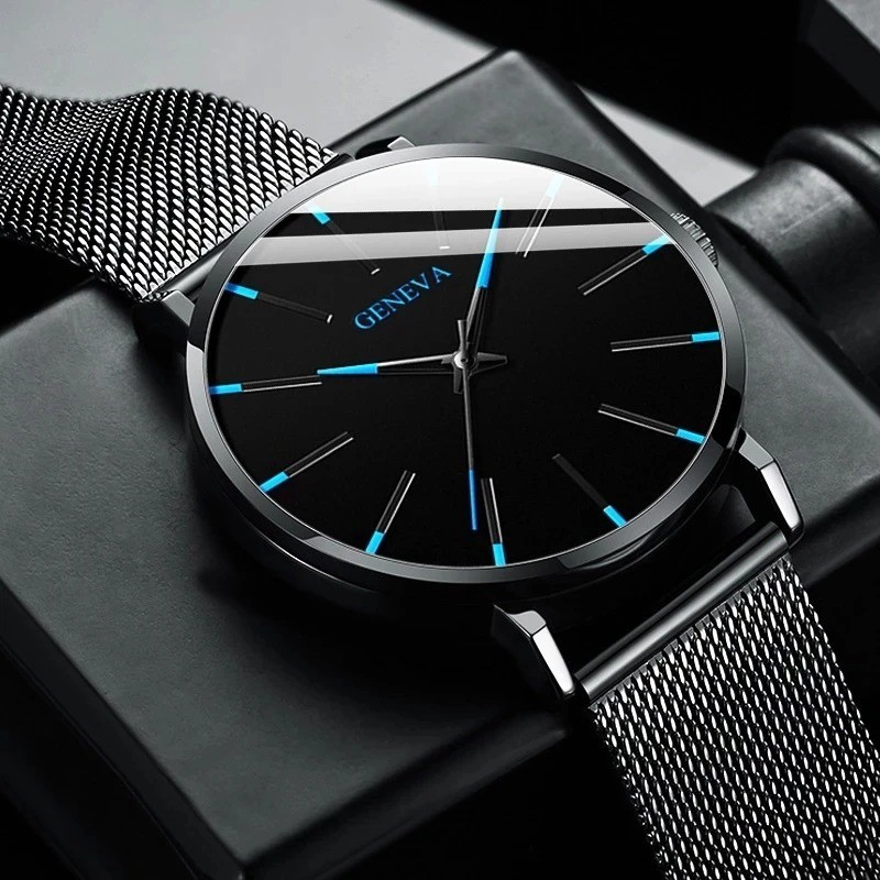 Ultra Thin Men’s Quartz Watch Steel Mesh Band Business Wristwatch Luxury
