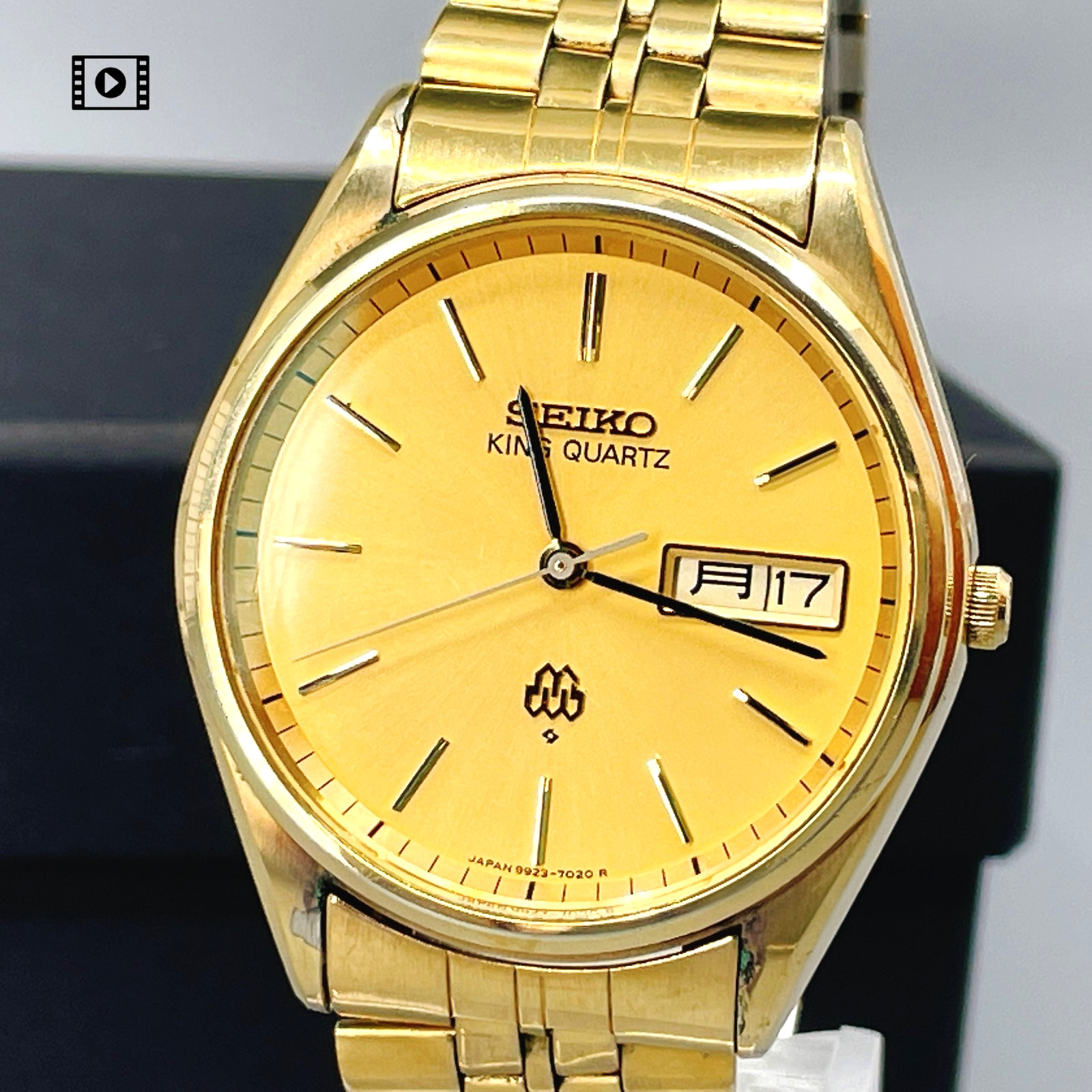 Vtg1979 [Exc+5/Box] Seiko King Twin Qz 9923-7020 Day/Date Gold KANJI Mens Watch