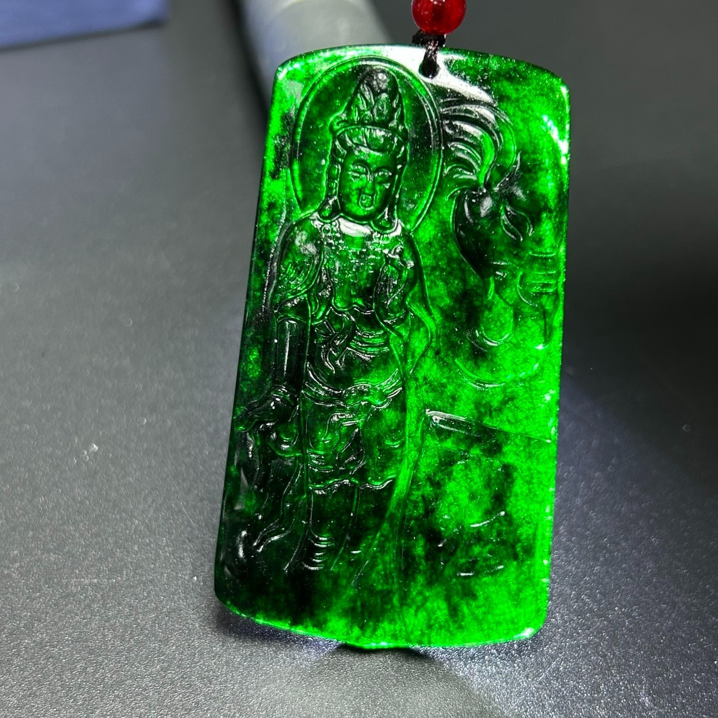 Natural ice green Burmese Jade Jadeite Carved Kwan-yin lucky Pendant&Necklaces