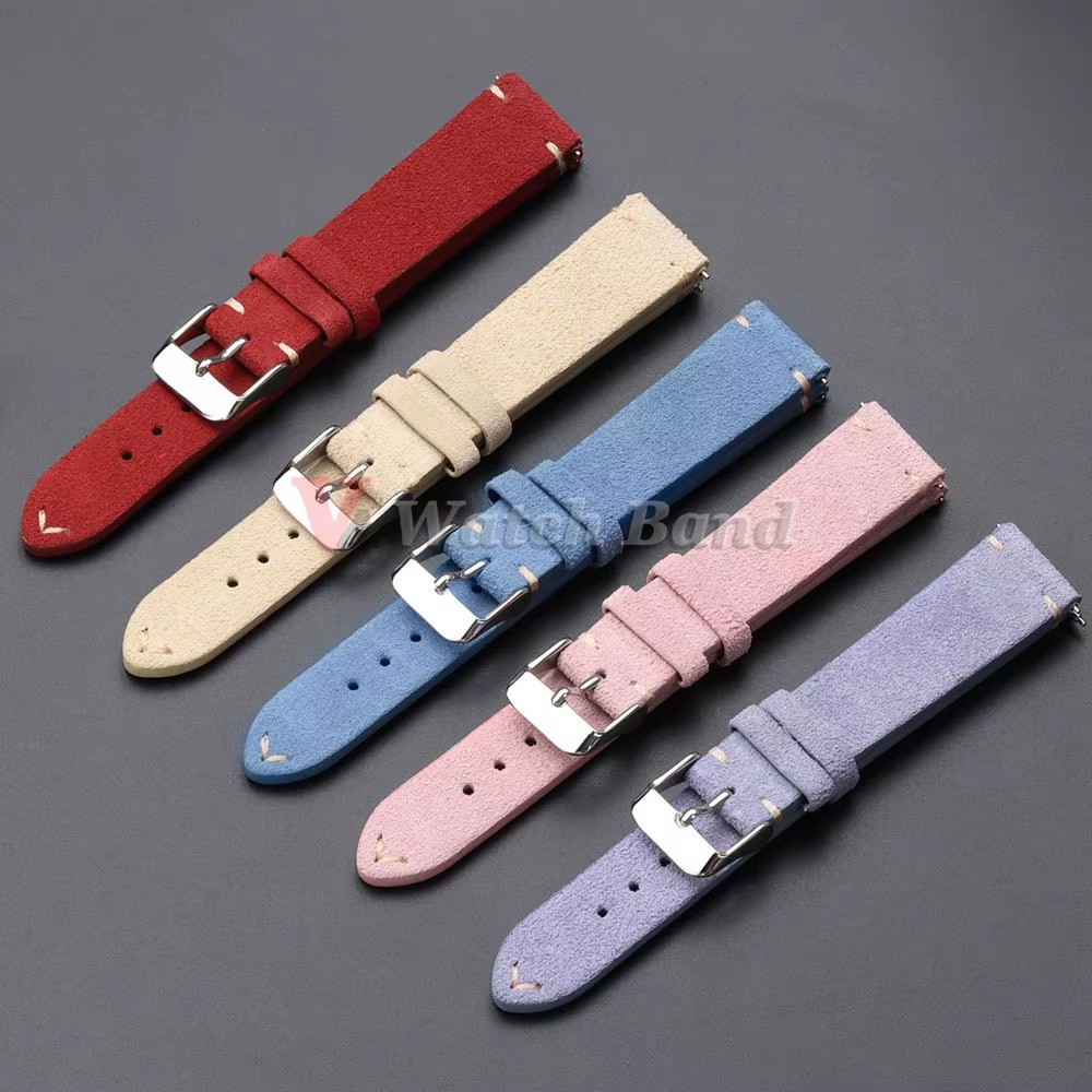 18 19 20 21 22 MM Soft Suede Leather Vintage Strap Watch Band Quick Release.