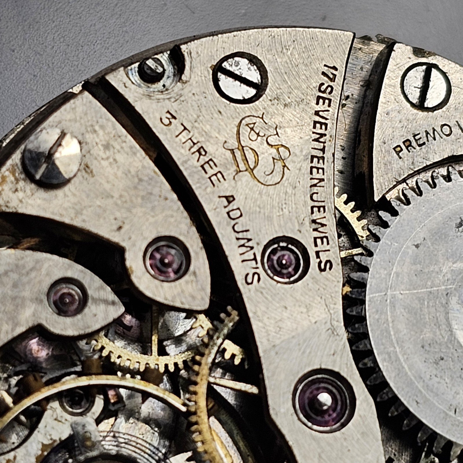 1912 Dietrich Gruen & Sons Premo 8s 17 Jewel Mechanical Pocket Watch Movement