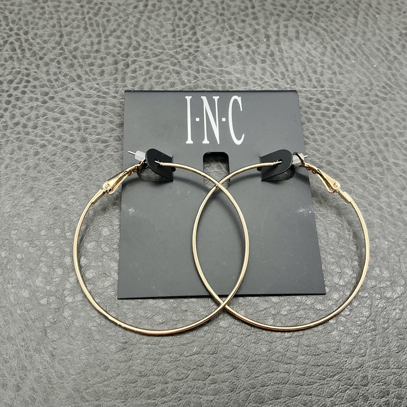 INC International Concepts Hoop Earrings Women Gold Tone Large Latch Back Round