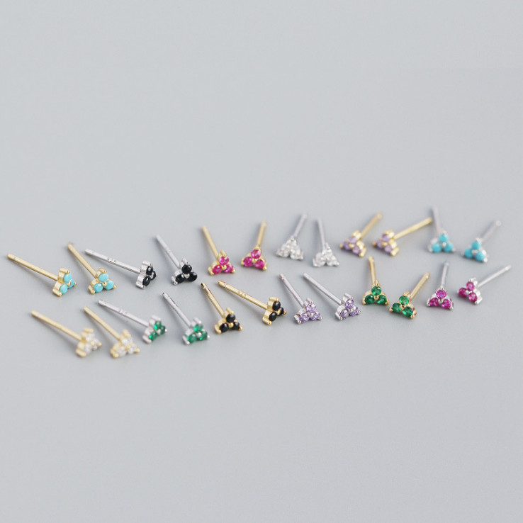 14K Gold Sterling Silver Lovely Adorable Tiny Triangle CZ Stud Earrings 4mm AJ