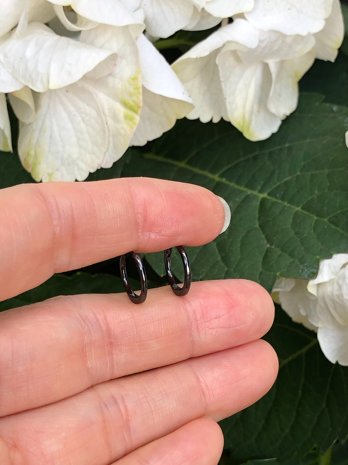 Plain Black Huggie Hoop Earrings Sterling Silver 925 10.8mm/9mmx0.9mm VERY SMALL