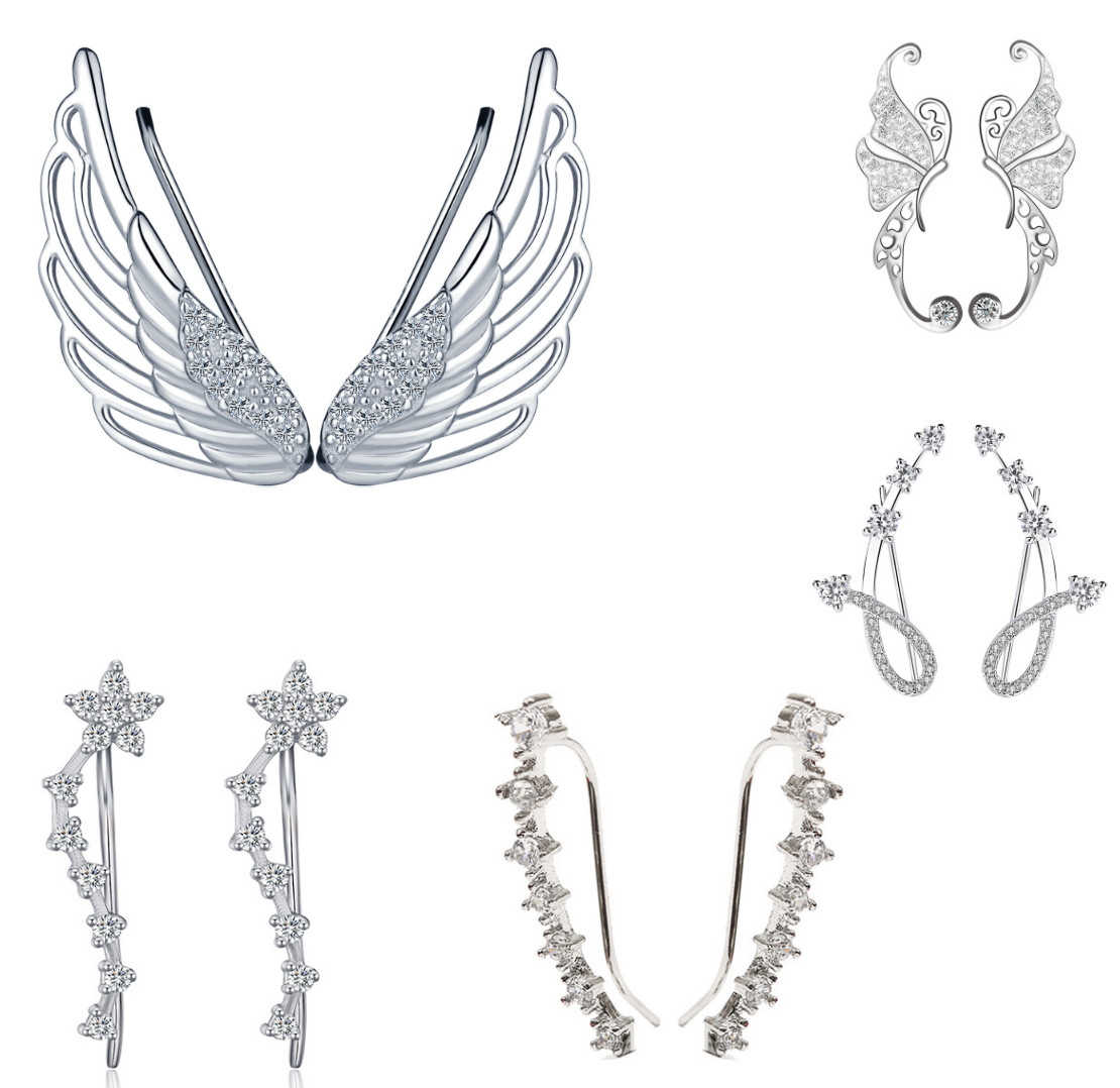 Butterfly Angel Wing Star Crawler Climber S925 Sterling Silver Ear Cuff Earrings
