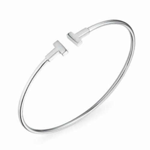 Tiffany & Co. T Wire Bangle Bracelet K18 White Gold 17cm 6.6” 99