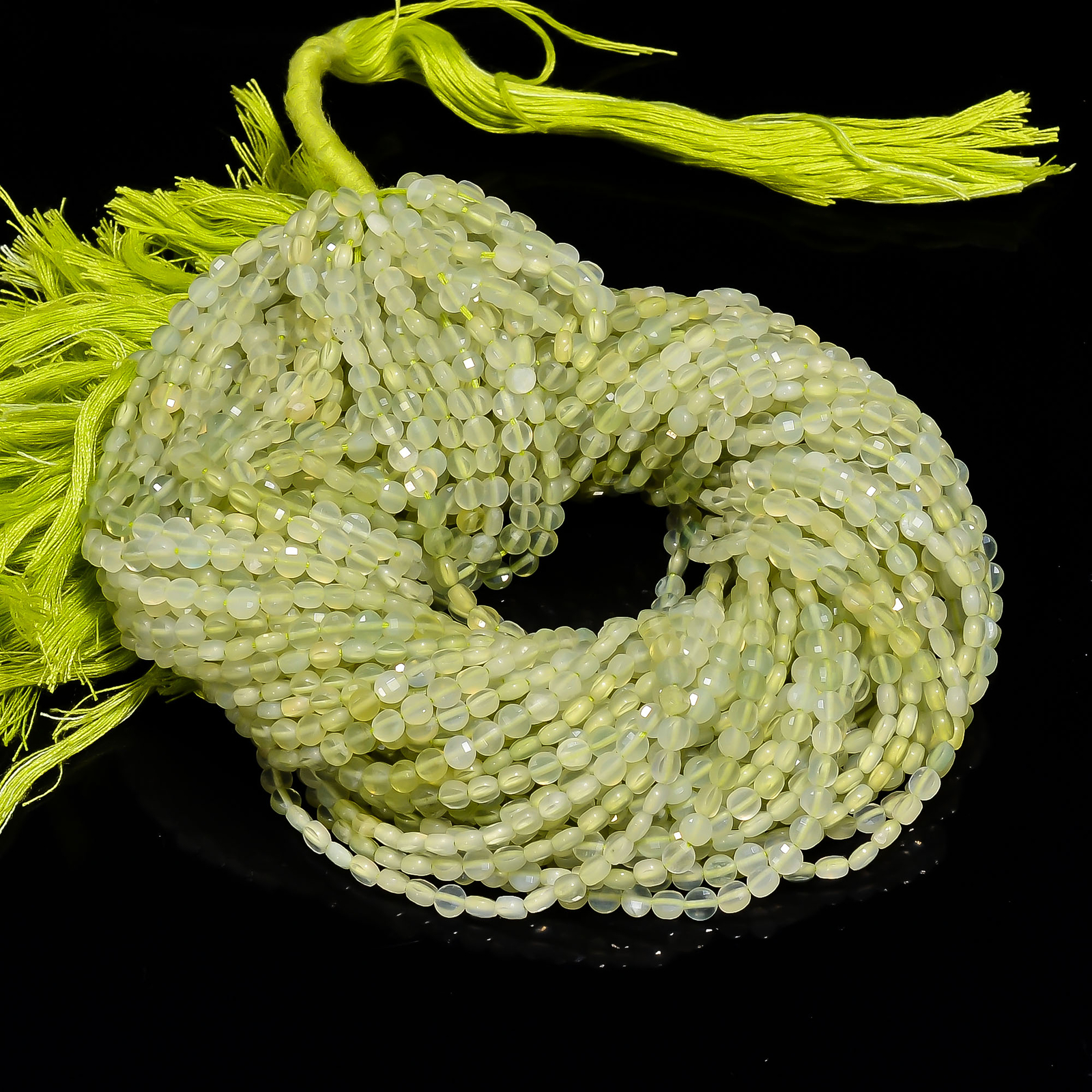 Prehnite Shaded Gemstone Coin Shape Faceted Beads 4X4X3 mm Strand 13″ EB-297