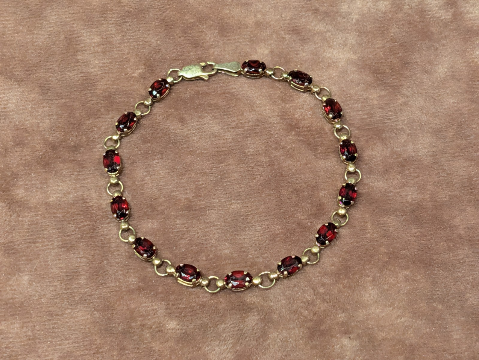 10 KT Yellow Gold And Garnet Gemstone Tennis Bracelet 7 In Mexico 4.8g