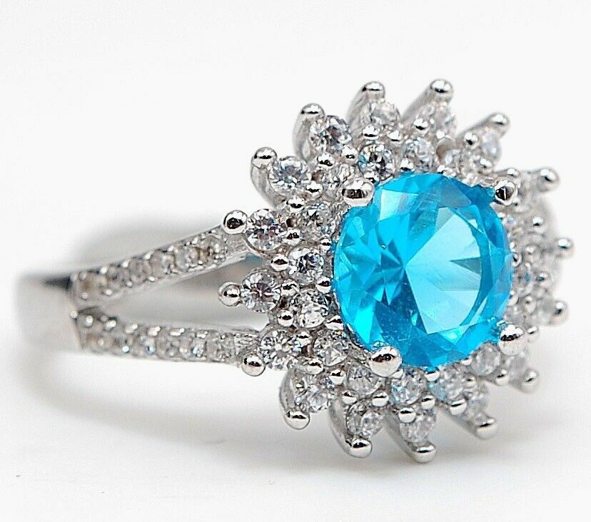 Heat Treated 3CT Blue Topaz 925 Solid Genuine Sterling Silver Ring Sz 6 UB3-9