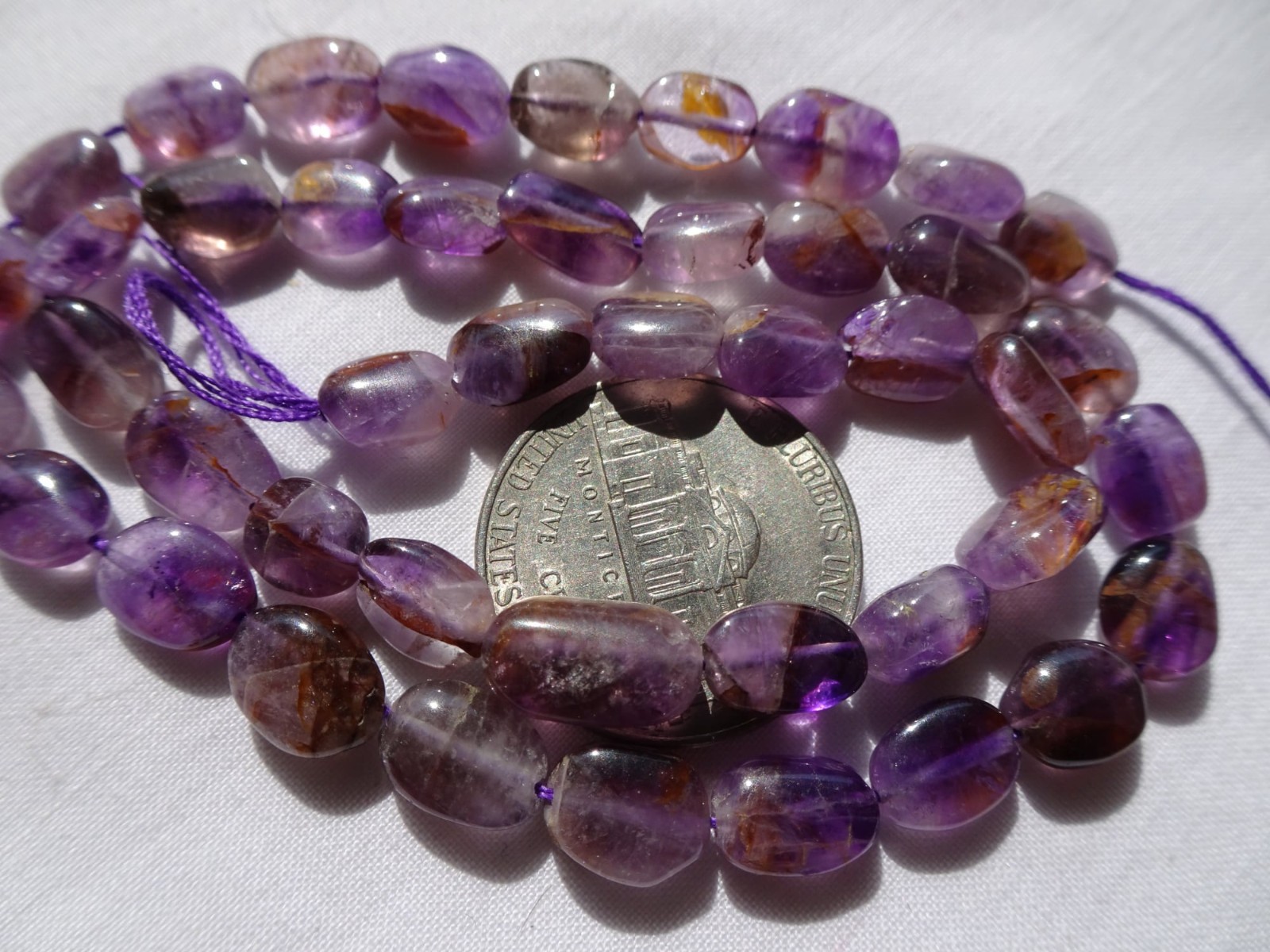 13″ Strand Natural Amethyst 7-9mm L Smooth Puffy Oval Stone Beads A43 DNG