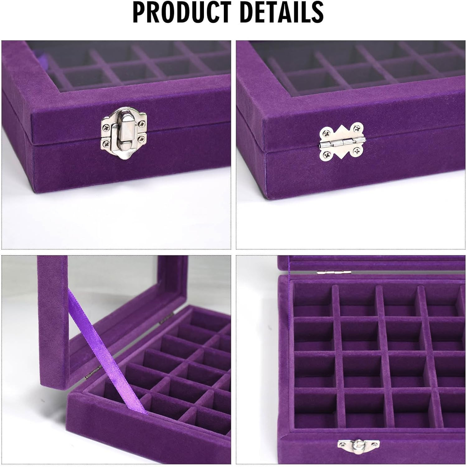 Velvet Jewelry Box 24 Grid Jewelry Ring Display Organiser Box Tray Holder Earrin