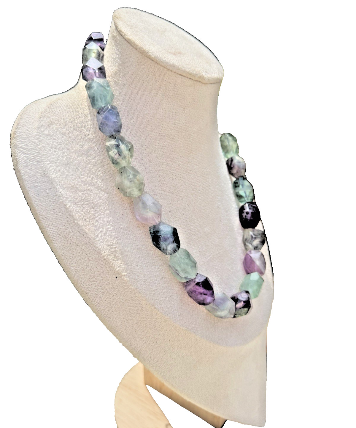 Vtg. Sterling Silver Rainbow Fluorite Faceted Bead Statement Necklace 132g