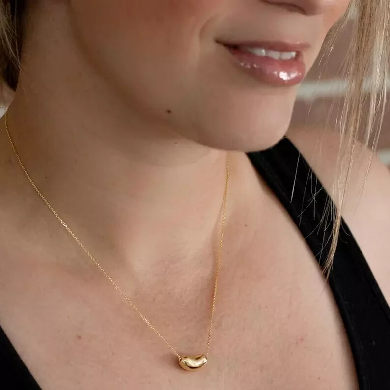 Sliding Bean Women’s Necklace in 14K Yellow Gold Plated with Chain 925 Silver