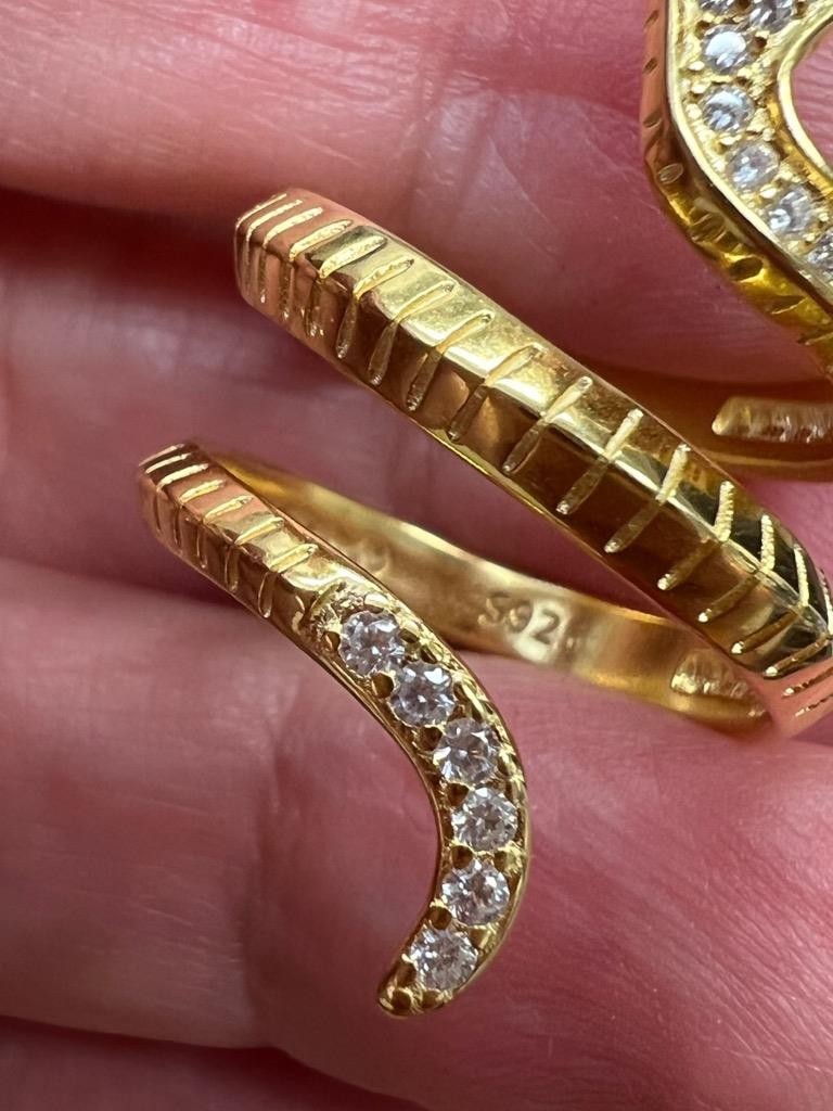 REAL Ruby Emerald Diamond Snake Ring 14K Y Gold on 925 wrap coiled Egyptian Rev