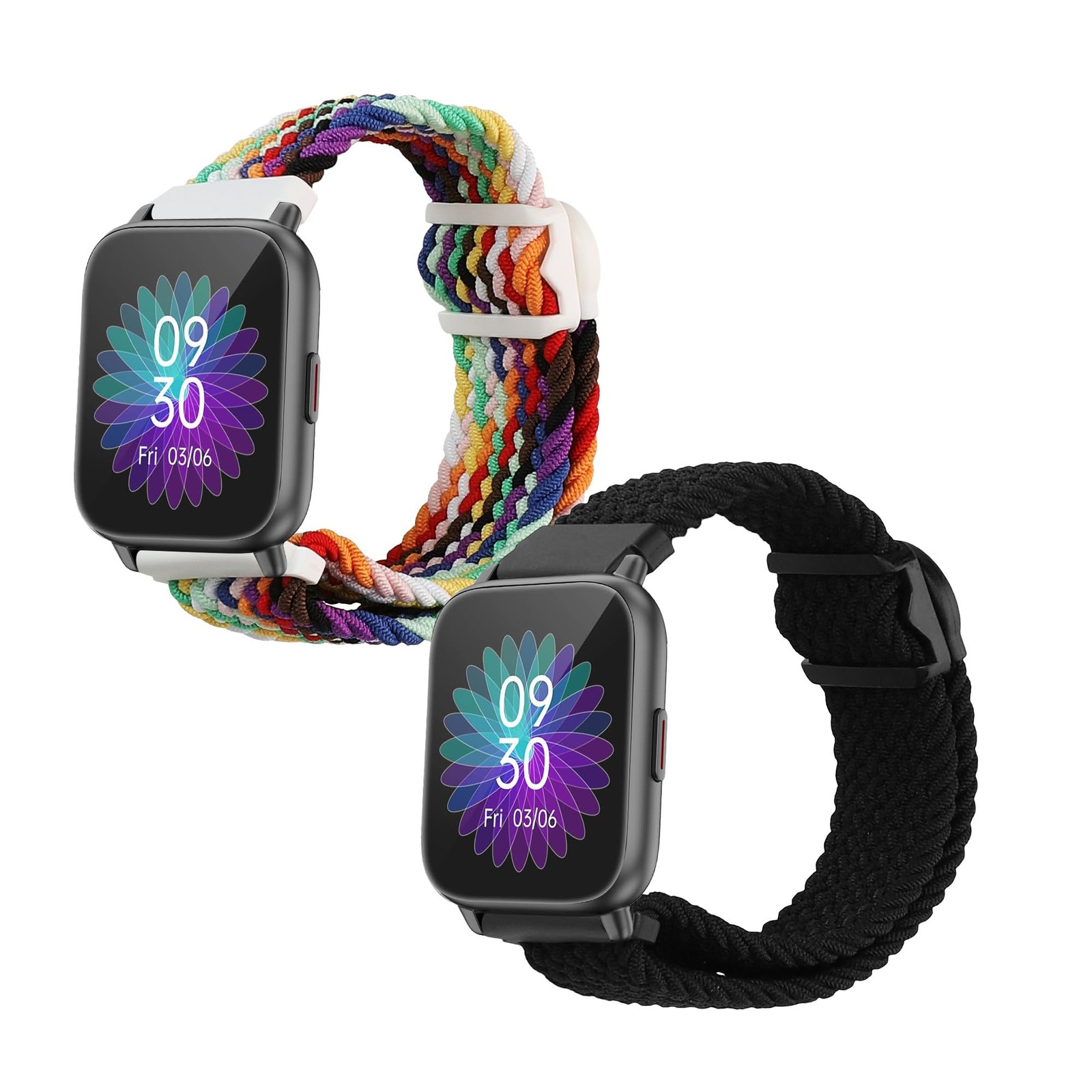 kwmobile 2x Nylon Strap for 5.9 – 7.5 inches (15 – 19 cm), black / multicolor