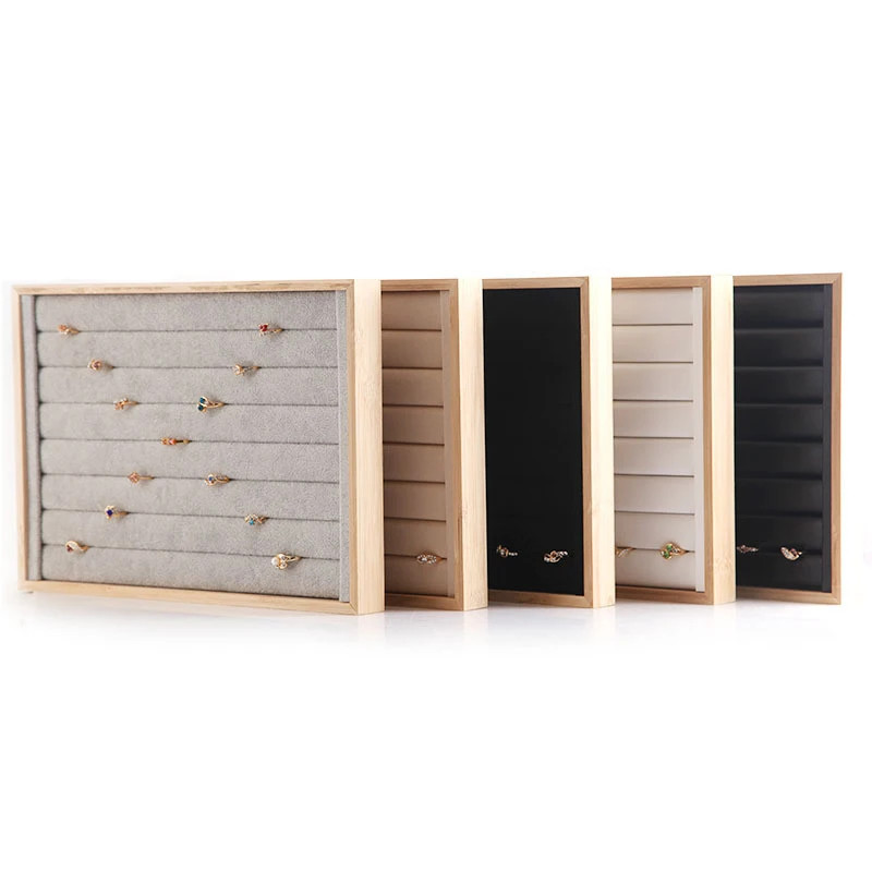 Bamboo Jewelry Ring Organizer Trays Stackable Rings Storage Showcase