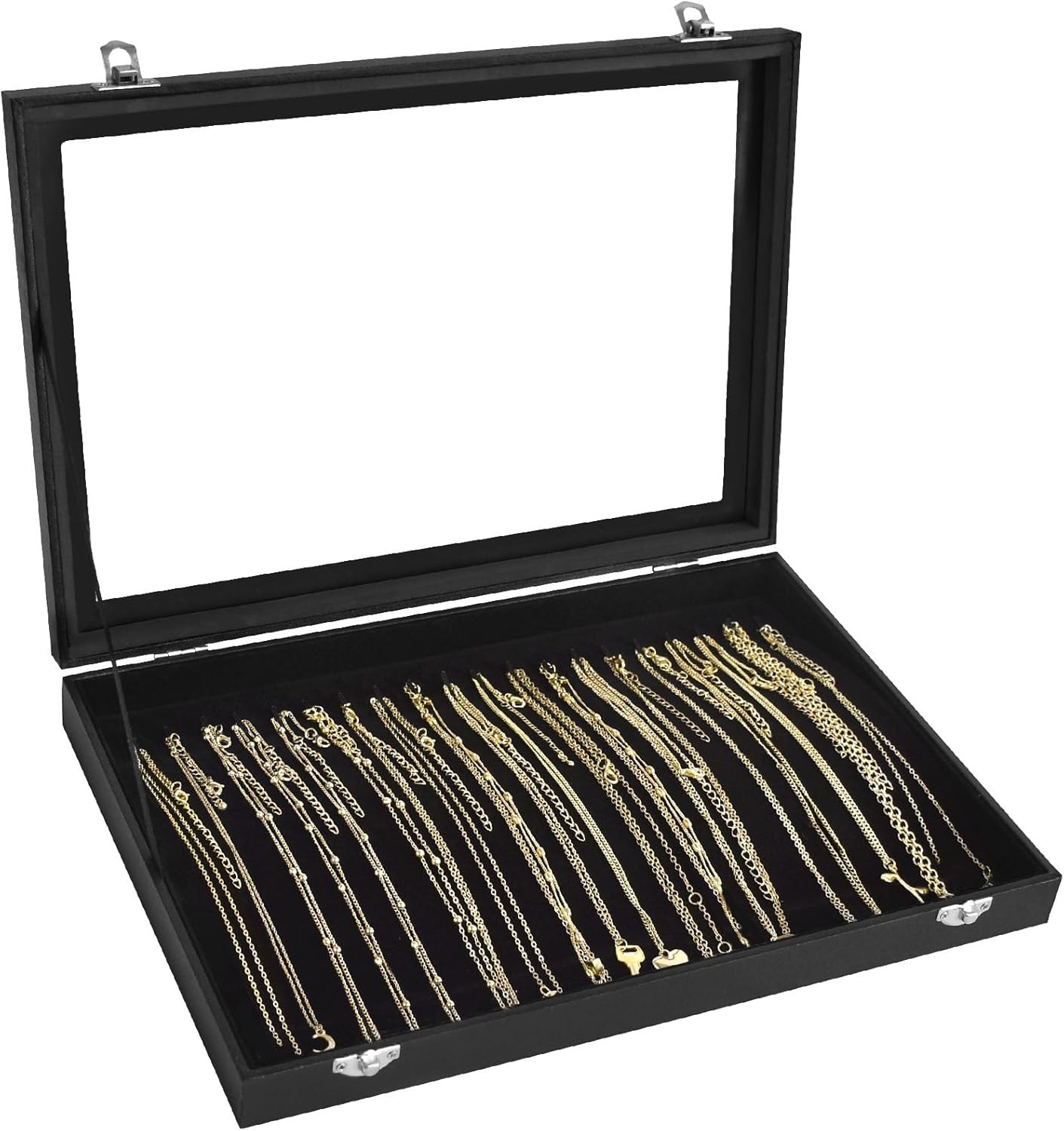 Necklace Organizer Box with Clear Lid Velvet Tray for Jewelry Storage Display Ca