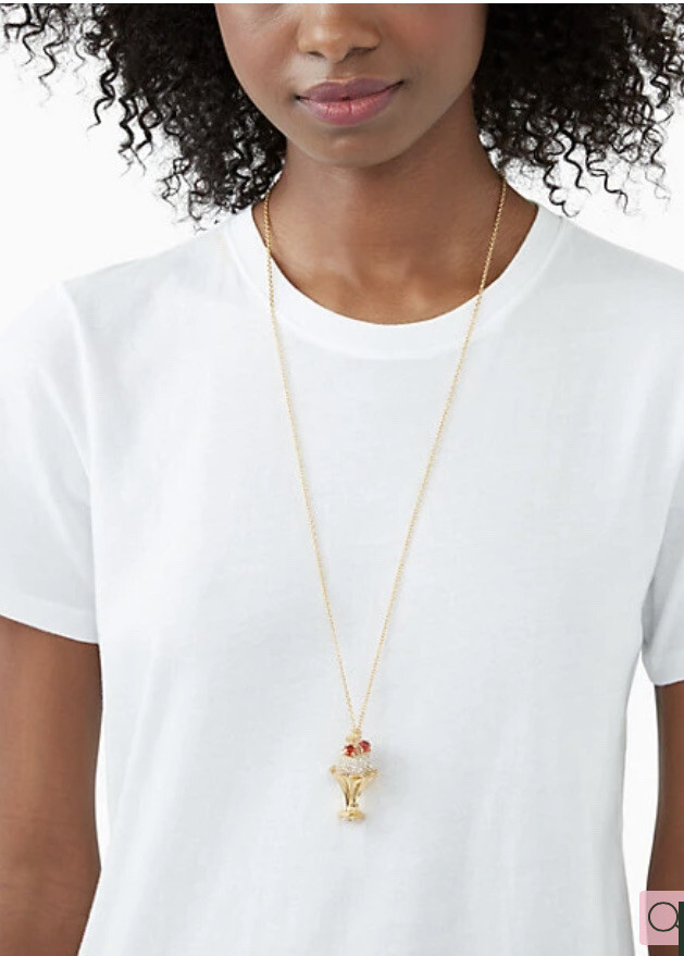 NWT Kate Spade New York 12K Gold Plated Metal Ice Cream Sundae Pendant Necklace