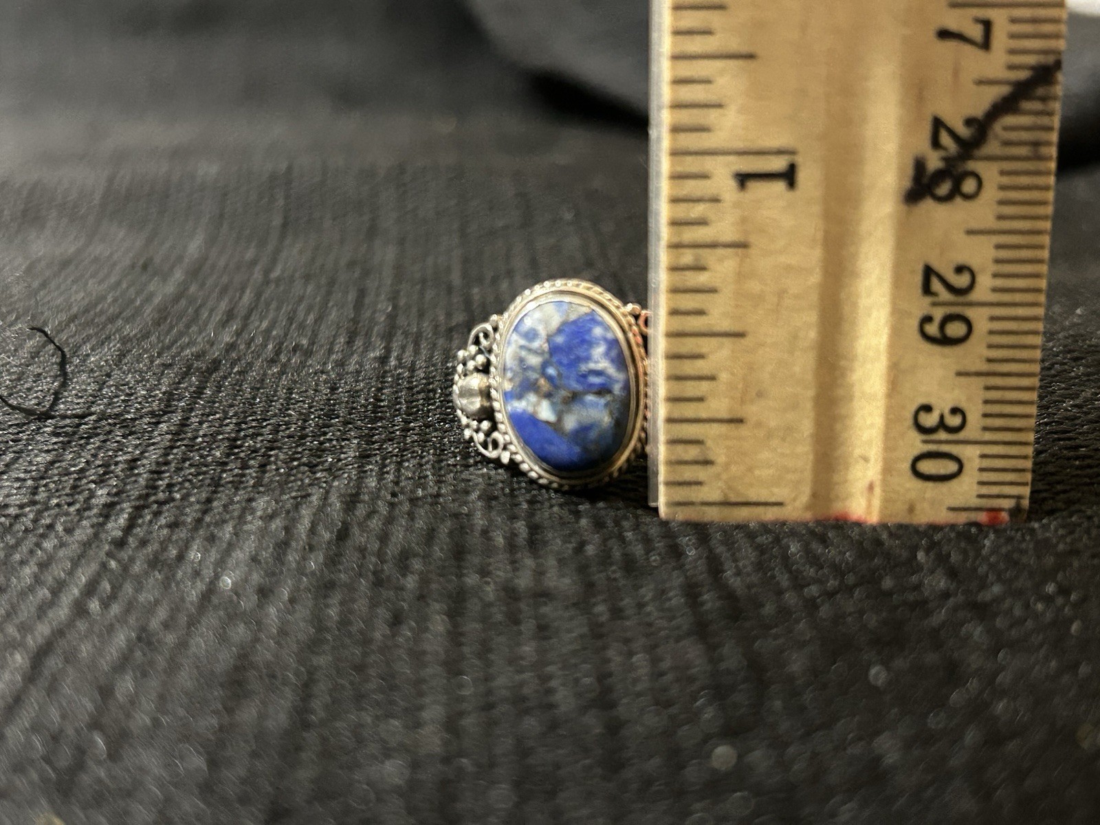 Vintage 925 Sterling Silver Blue / White Swirly Genuine Stone Ring Size 6.75