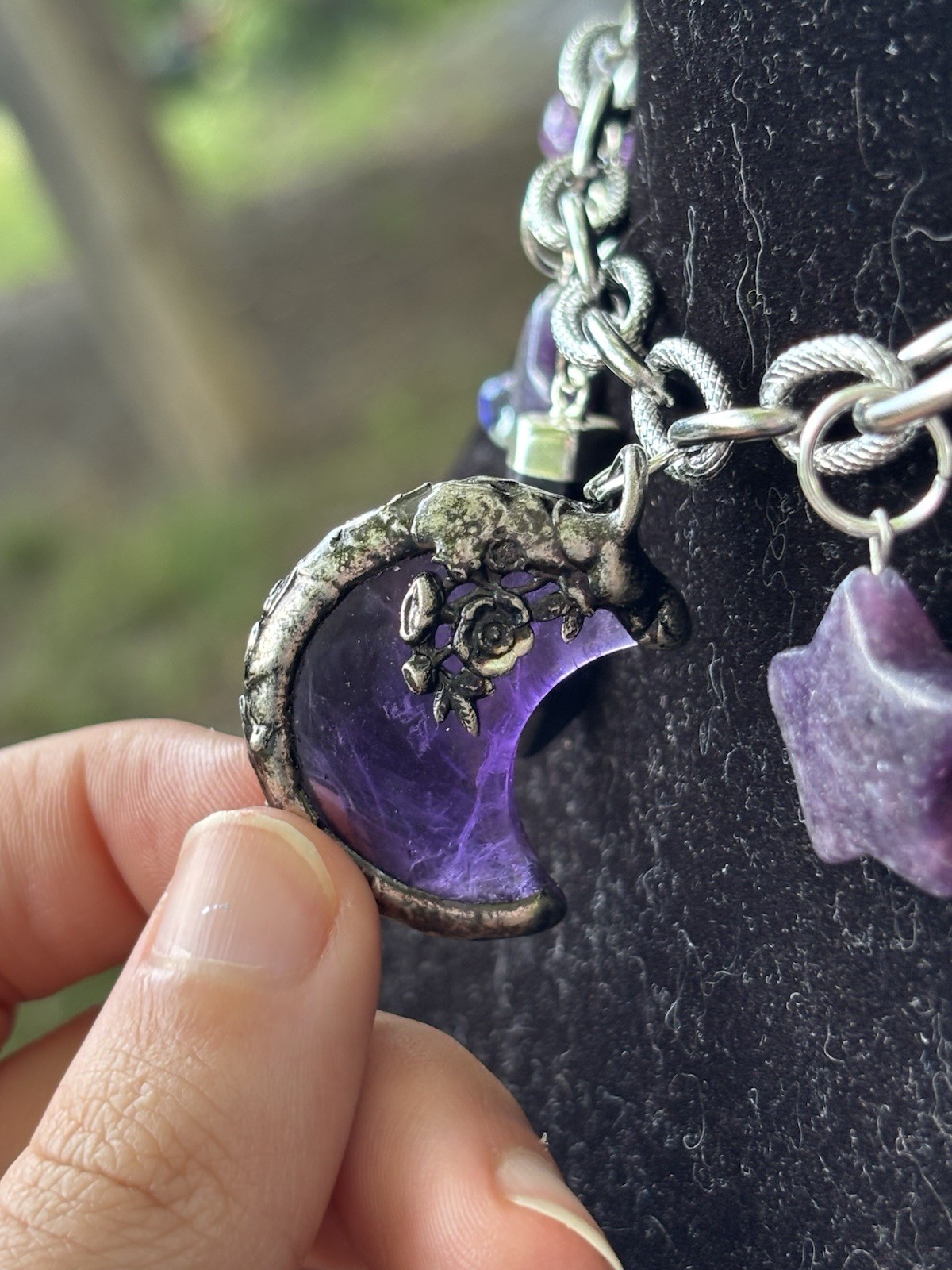Handmade Purple Celestial Moon Crystal Necklace Galaxy Star Witchy Charm Jewelry