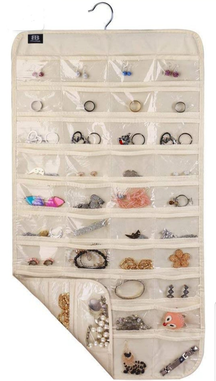 80 Pocket Hanging Jewelry Organizer, Dual Side Accessories Organizer