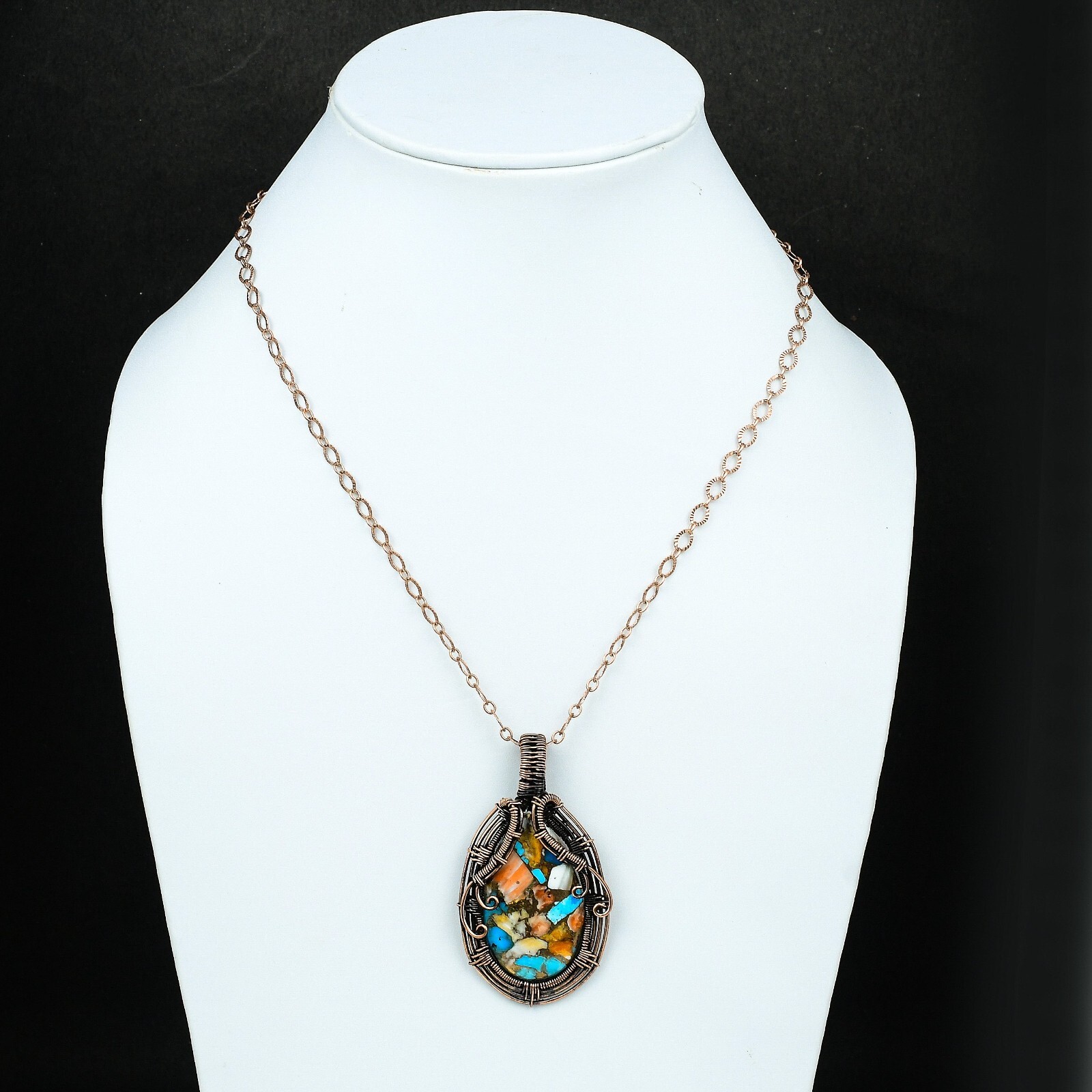 Spiny Oyster Turquoise Jewelry Copper Wire Wrapped Pendant For Women 2.56″