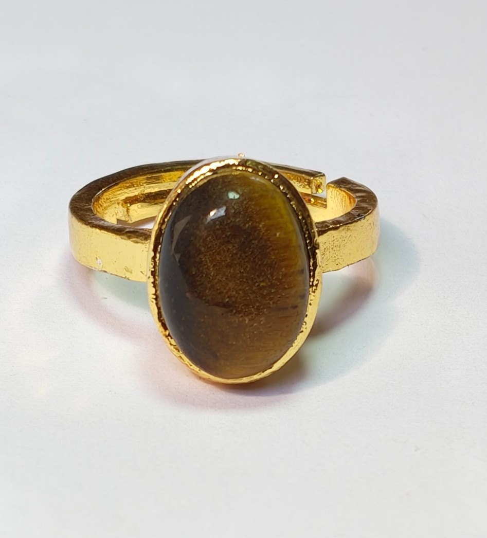 Tiger Eye Oval Gemstone Glod plated Adjustable Ring for men and Women