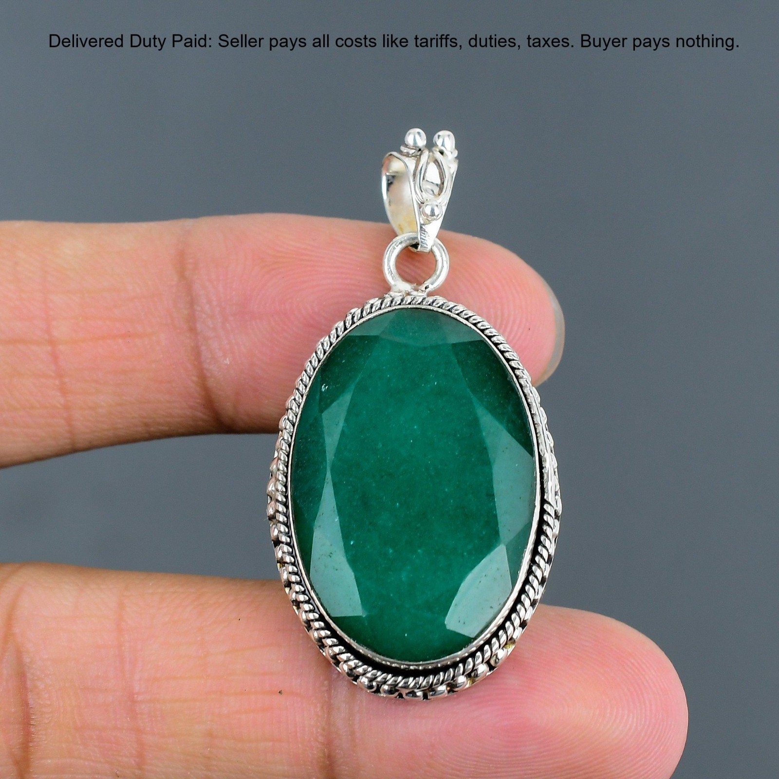 Natural Zambian Emrald 925 Silver Sister Bezel Handcrafted Boho Pendant Jewelry