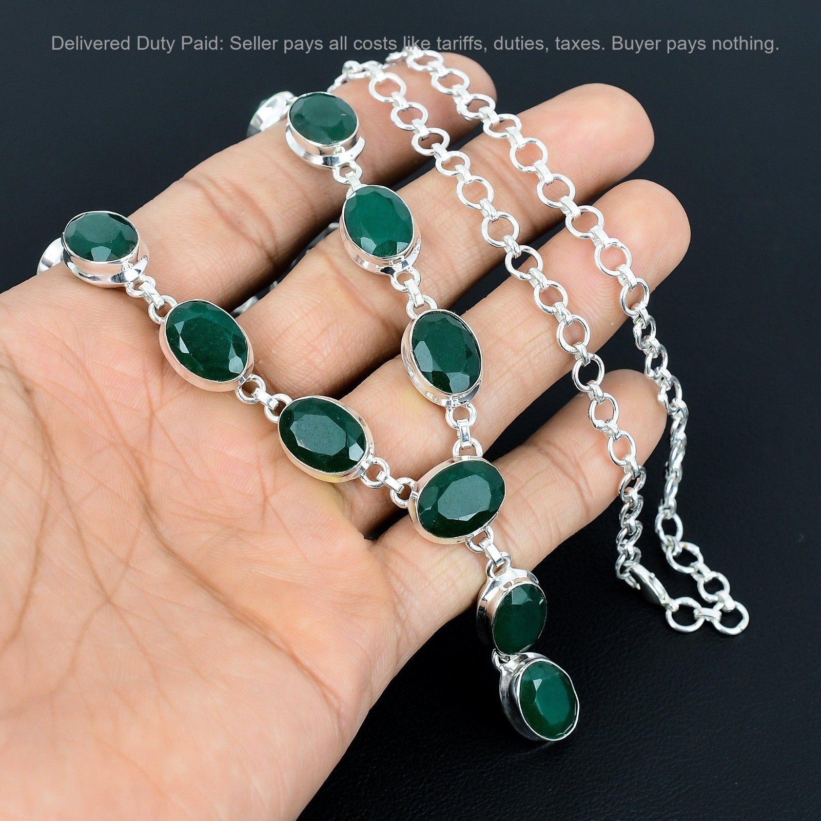 925 Silver Zambian Emrald Stone Elegant Chain Sister Wedding Necklace Jewelry