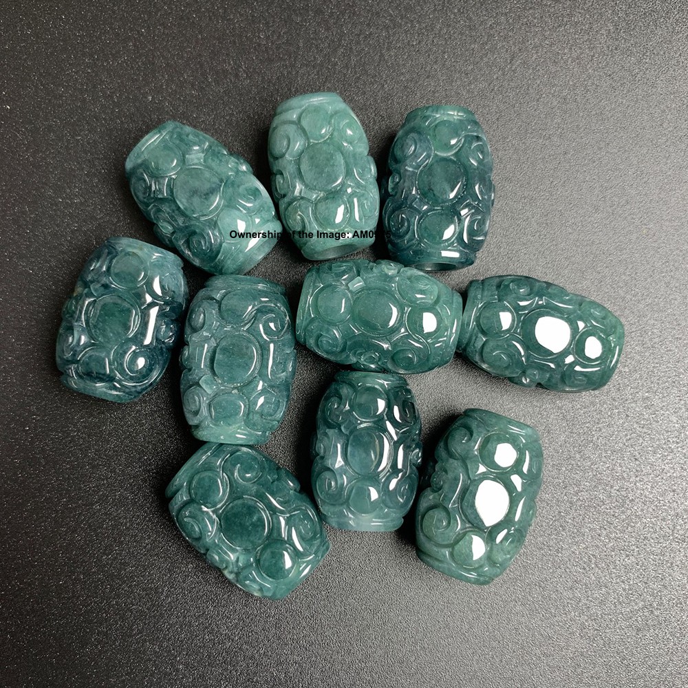 1pcs Natural Grade A Jadeite Blue Water Jade Hand Carved Oval Tube Pendant