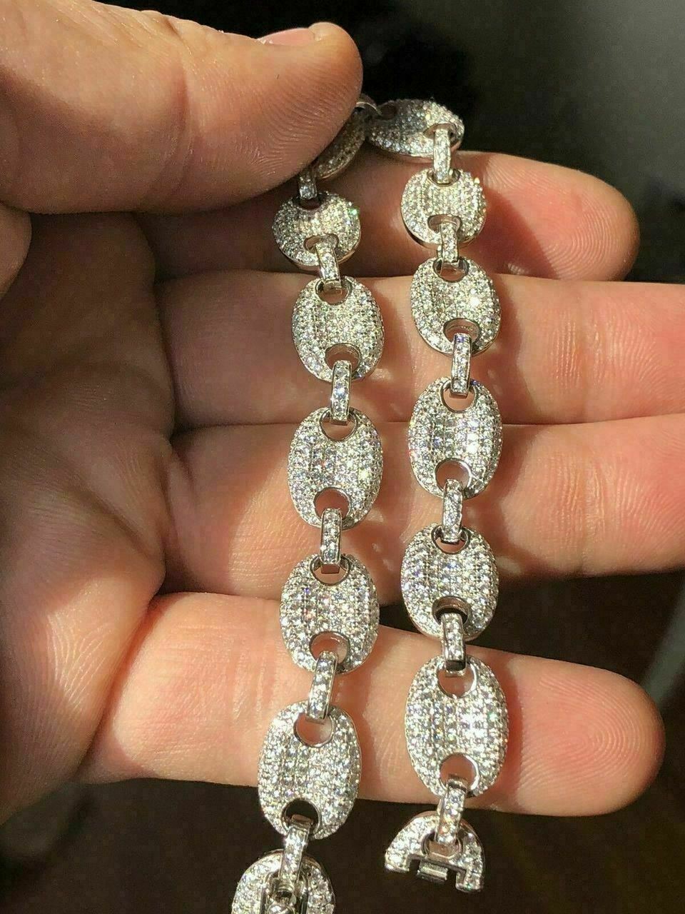 Mens 12mm Gucci Link Bracelet Solid 925 Sterling Silver ICY CZ 6-9 Hip Hop