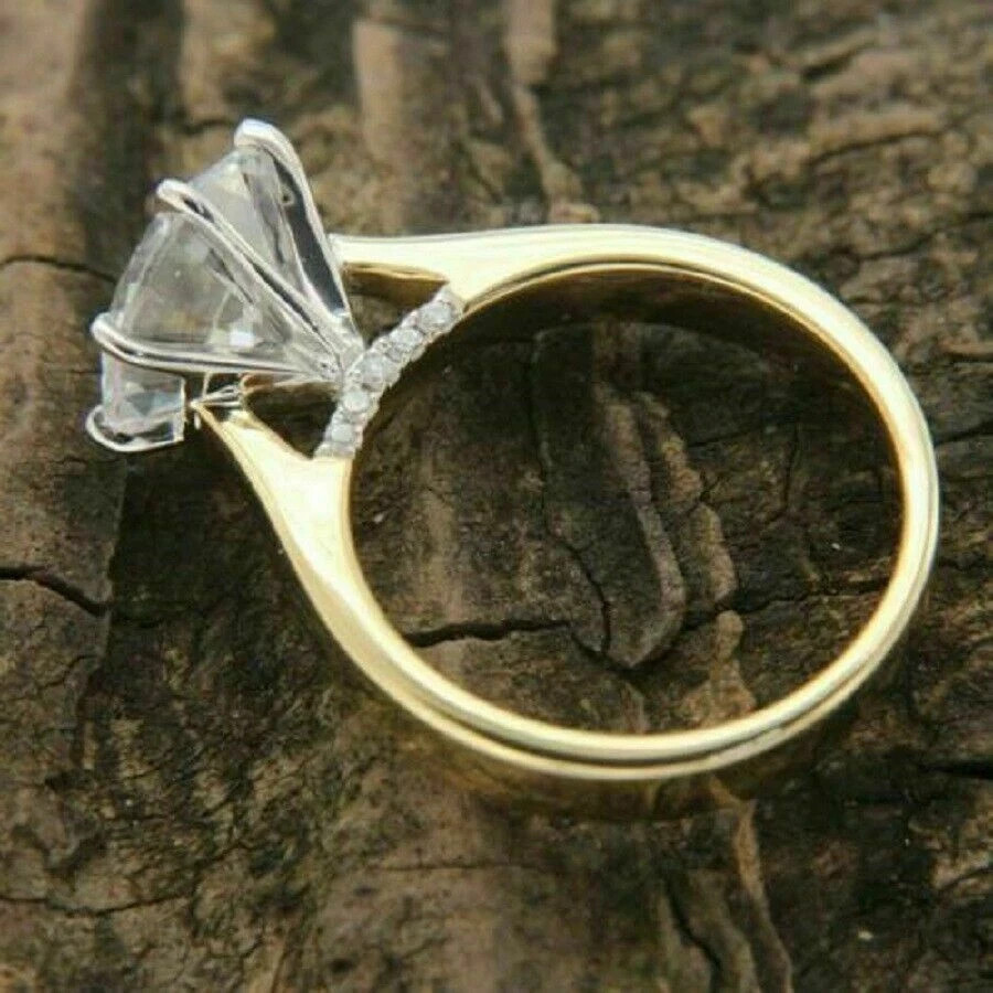 3Ct Lab Created Round Diamond Solitaire Engagement Ring 14k Yellow Gold Finish