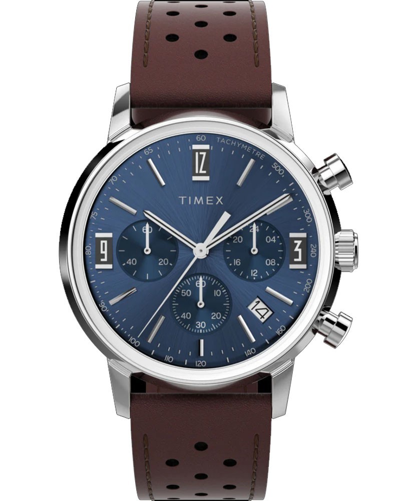 Timex TW2W10200 Men’s Marlin Blue Dial Brown Leather Band Chronograph Watch