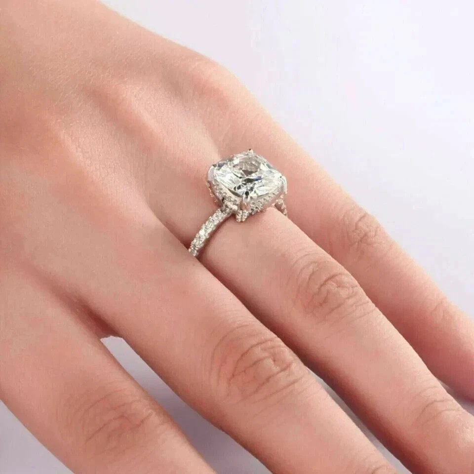 4 Carat Cushion Cut Lab Created Diamond Engagement Ring 14K White Gold Finish